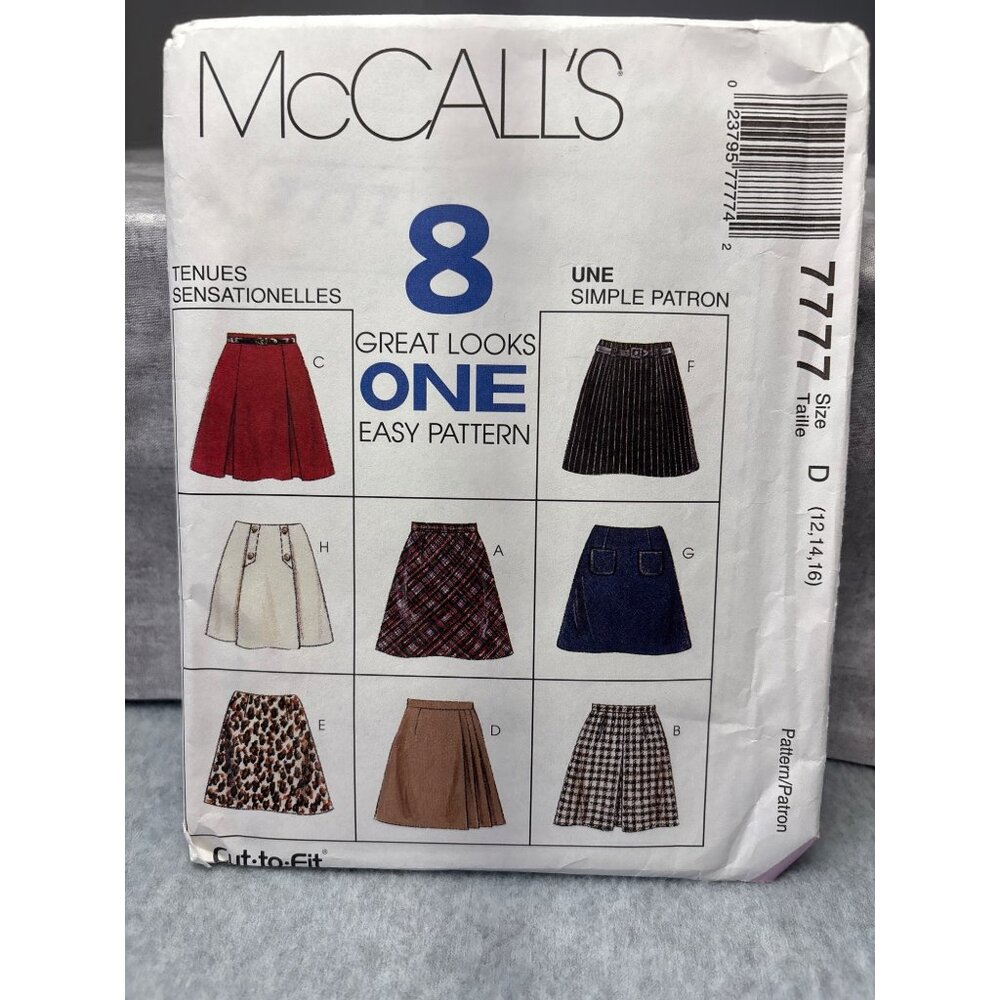 McCalls 7777 Skirt Pattern 12 14 16 A-Line Pleated Uncut 1995